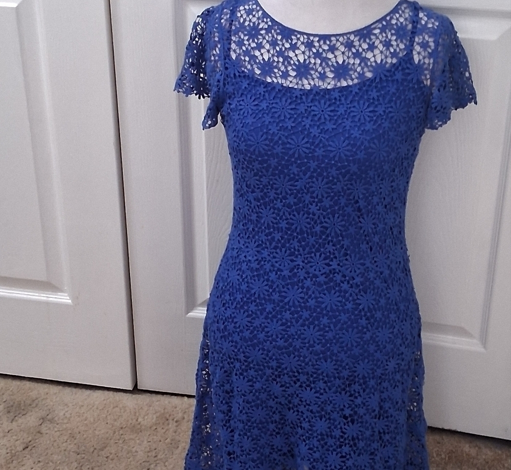Lauren Ralph Lauren Blue Crochet A-Line Dress Size MP